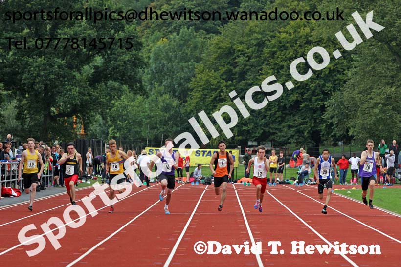 Mens and Boys 100 metres at the Northern Inter-Counties under-17s and 15s at Witton Park, Blackburn. Photo: David T. Hewitson/Sports for All Pics